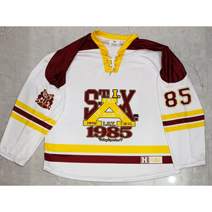 ST.I.X Unisex Ice Hockey Jersey White Maroon Yellow 85 Custom Printed Team Uniform Full Sleeve V-Neck Moisture Front Breathable - Product Image 3