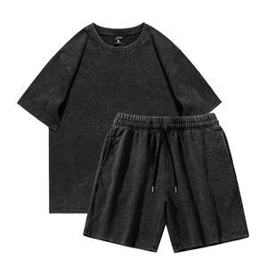 Ensemble sportswear homme été deux pièces, t-shirt et short, coton haute qualité, effet délavé, logo personnalisé. - Product Image 6