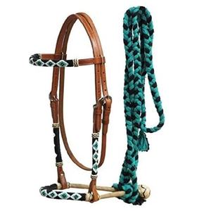 Cabezada para caballo estilo western con pechera, 100% cuero genuino, anudado a mano y hebillas de latón, característica duradera - Product Image 2