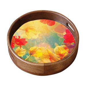 Highly Remarkable Sticker Mango Wooden Stylish Round Snacks <b>Tray</b> Dinner Serving Platter Available At Best and Lowest Price - Product Image 2