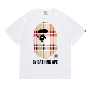 Camiseta de Hombre Bathing Ape con Estampado de Cabeza de Mono a Cuadros, 100% Algodón, Estilo Casual - Product Image 3