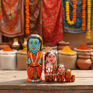 ตุ๊กตาไม้ซีวาแบบซ้อนกันได้ ชุด 5 ตัว ผลิตในอินเดีย จาก The Perfect Bazaar - Product Image 1