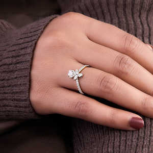 Corazón corte diamante medio Halo solitario acento anillo elegante diamante anillos colección - Product Image 3