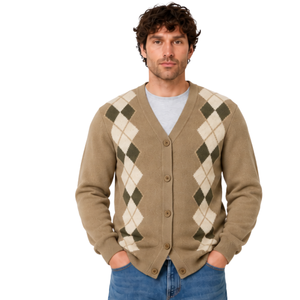 <b>Mens</b> Autumn Argyle V Neck Preppy <b>Cardigan</b> Knitted Sweater Diamond Pattern Button Front Long Sleeve Classic Casual Warm Winter - Product Image 1