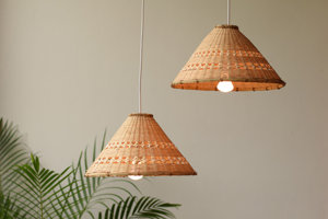 Natural Bamboo Pendant <b>Light</b> Asian Decor Woven Cone Triangle Lampshade <b>Boho</b> Rustic <b>Ceiling</b> Lamp Supplier - Product Image 3