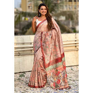 Sari en soie Katki marron à imprimé floral Elite Weaves avec bordure à passepoil, idéal pour les mariages d'hiver, de plage ou les soirées élégantes - Product Image 3