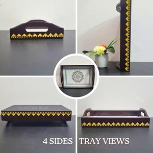 Aqdus Saleem Aq116 Modern Floral Engraved <b>Rectangle</b> Wooden Serving Tray Handles Home Decor Anniversary Tea <b>Coffee</b> Fruit Display - Product Image 3