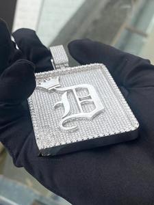 Colgante Personalizado con Iniciales Totalmente Cubierto de Diamantes, Colgante Redondo de Moissanita VVS, Colgante Cuadrado Estilo Hip Hop, Plata 925, Amuleto para Hombre - Product Image 5