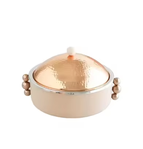 Round Stainless Steel Casserole Pot With Enamel Coating Red Exterior And Hammered Lid Dishwasher Safe For Gas And Induction - Product Image 3