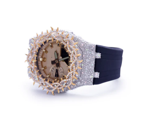 Montre mécanique de luxe pour homme avec cadran champagne en diamant Ice Gold Spike, boîtier en acier inoxydable 42 mm, analogique, verre saphir - Product Image 2