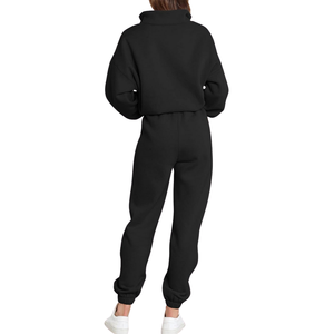 Women Two Piece Sweatsuit Hooded Sweatshirt <b>Matching</b> High Waist <b>Joggers</b> Fleece Lined Sportswear Custom - Product Image 2