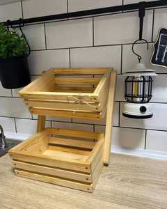 Modern Eco-Friendly Wooden <b>Storage</b> <b>Basket</b> <b>with</b> Strong Handles Organizer for <b>Shelves</b> Cabinets and Countertops - Product Image 5