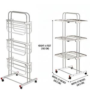 Séchoir à linge pliable robuste et moderne à trois niveaux, gain de place, réglable, en acier inoxydable et plastique, avec système de verrouillage - Product Image 6
