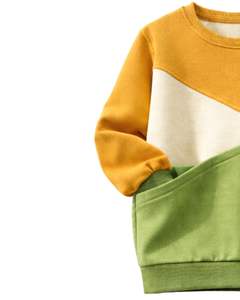 เสื้อสเวตเชิ้ตผู้หญิงสีเหลืองและเขียวแบบคัลเลอร์บล็อก คอวี ทรงหลวม สไตล์ลำลอง สำหรับฤดูหนาว ผลิตตามสั่ง แฟชั่นเสื้อผ้าโอเวอร์ไซส์ - Product Image 3