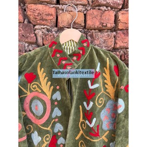 Veste en velours vert bouteille brodée Suzani, faite à la main, hiver, unisexe, automne, style bohème chic - Product Image 3