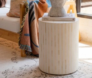 Tabouret rond fait main à motif floral en os incrusté, table d'appoint en os incrusté, table de chevet en os incrusté, décoration intérieure - Product Image 6