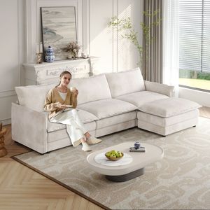 Divano a 3 Posti in Tessuto Corduroy, Comodo Divano Cloud Oversize a L Profondo con Poggiapiedi Mobile per un Comfort Elevato nel Soggiorno - Product Image 2