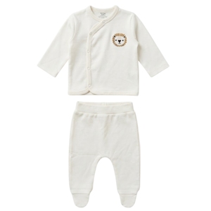 Ensemble de vêtements pour bébé bio Cot & Candy, 2 pièces, haut kimono blanc cassé avec pantalon à pattes, motif animal mignon pour garçons de 0 à 6 mois - Product Image 1