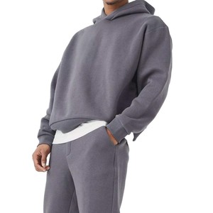 High Quality 100% Cotton Breathable Winter Hooded Heavyweight Eco-Friendly Solid Casual Gym Fitness Training Running <b>Tracksuit</b> - Product Image 1