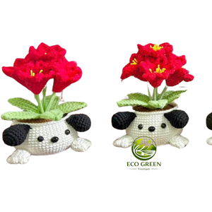 Plantes en pot au crochet colorées, fleurs tricotées à la main avec feuilles, mini décoration de bureau pour la maison, le bureau, le café, la boutique de cadeaux - Product Image 5