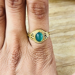 New Trendy Green Onyx Brass <b>Ring</b> 18k Gold Plated Ornate <b>Ring</b> <b>Statement</b> Vintage Handmade <b>Ring</b> Wholesale <b>Ring</b> For Women - Product Image 2
