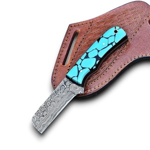 Couteau de chasse et de camping à lame fixe style cowboy, en acier Damas, avec logo personnalisé OEM, fourreau en résine et cuir, fabrication artisanale DIY - Product Image 1