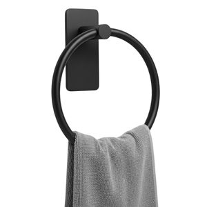 Porte-serviettes mural noir Vich, fixe et mobile, en acier inoxydable, moderne, auto-adhésif, étanche, antirouille, finition poudrée pour salle de bain - Product Image 4