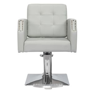 Poltrona da Barbiere in Pelle PVC Grigia da 150 kg con Telaio Quadrato in Lega di Alluminio, Pompa Olio Alta, Pedale a Rivetto, Durevole e Confortevole - Product Image 1