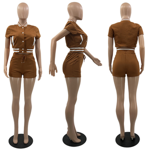 Conjunto de 2 piezas para mujer, rojo a cuadros, de punto, estilo urbano, con pantalones cortos, manga larga, cuello redondo, transpirable, ecológico, ajuste holgado, para invierno, con cremallera - Product Image 4