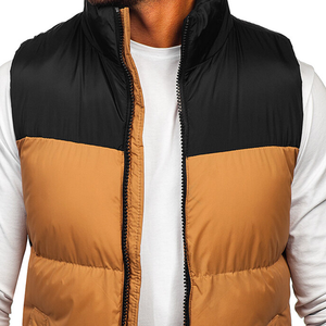 Men's Color Blocked Puffer Vest Stand Collar <b>Waterproof</b> Windproof Winter Outerwear Casual Sleeveless Waistcoat PU Leather Shell - Product Image 6