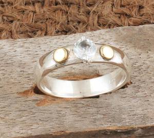 Bague vintage en argent sterling 925 avec cristal, bande en laiton bicolore à pois, bijoux de luxe classiques faits à la main pour femmes, style bohème pour mariage - Product Image 3