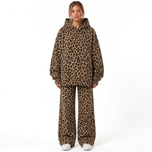 Conjunto de Sudadera Holgada de Forro Polar para Mujer, Sudadera con Capucha de Camuflaje y Pantalones, Chándal de Dos Piezas, Manga Larga, Pantalones Anchos - Product Image 4