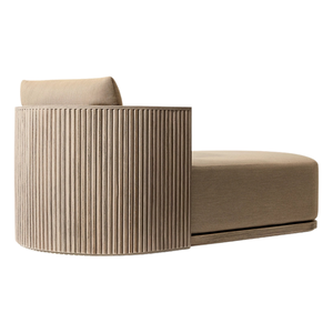 Chaise longue d'extérieur en teck tropical, base courbée cannelée, coussin moelleux rembourré, style moderne gris élégant - Product Image 3