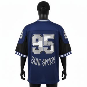 T-shirt 100 % coton pour homme, coupe ample, imprimé, maillot de football en maille épaisse, panneaux d'épaule gris marine, logo personnalisé thermocollé - Product Image 2