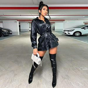 Women's Olive Green Sheep Skin Quick Dry Jacket with Belted Waist Wrap Style Full Sleeve Turn Down Collar Winter Wear - Product Image 1