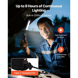 Lampada da Lavoro LED Ricaricabile 1200mAh con Base Magnetica, Rotazione a 360 Gradi, 5 Modalità di Illuminazione per Meccanici - Product Image 4