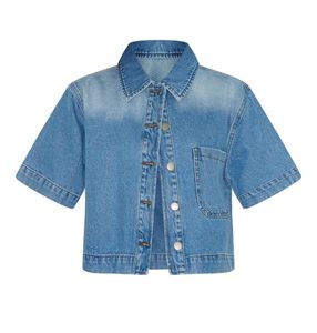 Camiseta de Manga Corta de Mezclilla para Mujer, de Alta Calidad, Transpirable, de Algodón, Informal, Estilo Urbano, Personalizable - Product Image 2