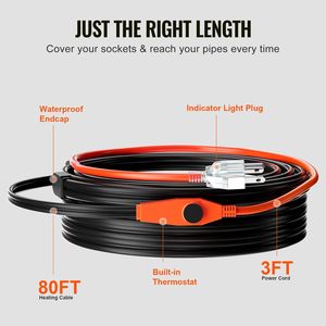 80FT 7W/FT Pipe <b>Heating</b> <b>Cable</b> with Built-in Thermostat Water Pipe Heat Tape for PVC Hose Metal Protection Heat Blankets Heaters - Product Image 5
