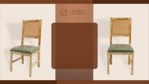 Chaise de salle à manger en bois massif avec dossier en rotin de bonne qualité et assise en cuir, idéale pour les salles à manger et les restaurants, en cannage tressé. - Product Image 3