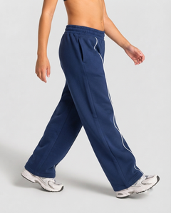 Pantalon de jogging décontracté pour garçon bleu foncé avec logo personnalisé et bande contrastante, en molleton premium, coupe oversize - Product Image 3
