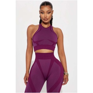 Conjunto de Pantalones de Yoga de Cintura Alta, Sujetador Deportivo Fruncido sin Mangas y Leggings Acampanados, Atuendo Deportivo para Mujer - Product Image 6
