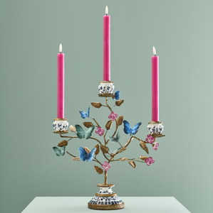 Modern silver chrome five <b>light</b> tier candelabra stand on a flat circular base, available at wholesale prices. - Product Image 2