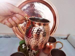 Copper cocktail <b>serving</b> mug <b>set</b> for luxury artistic <b>beverage</b> hosting hammered finish metal cups durable reusable <b>serving</b> mugs - Product Image 1