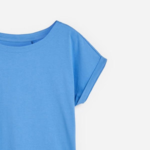 Camiseta de Manga Corta con Cuello Redondo para Mujer, Color Azul, 100% Algodón, Tejido de Punto, Casual, Transpirable, Corte Regular, Temporada de Verano - Product Image 5