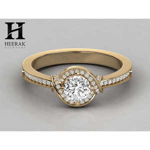 Bague de fiançailles en or 14 carats avec halo de diamants torsadés - Bijou élégant en diamant de laboratoire/naturel - Product Image 2