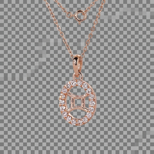 Colgante Minimalista de Oro Rosa con Signo Zodiacal Géminis y Elegante Engaste Halo - Product Image 1