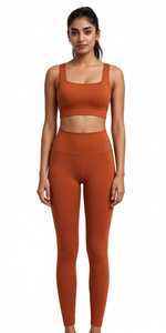 Ensemble de yoga 2 pièces : Soutien-gorge de sport dos nageur à col carré en Spandex à séchage rapide et Leggings taille haute, Tenue de sport unie - Product Image 5