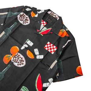 Men's Black Short Sleeve Printed Casual <b>TShirt</b> With Fruit And Dice Pattern Regular Fit Woven Polyester - Product Image 4