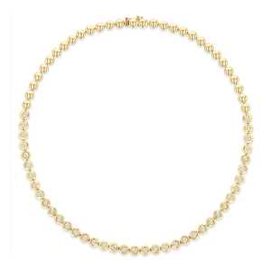 14K Gold Round Cut Lab Grown Diamond Tennis Necklace Puffy Bezel Set 16 Inches Bubble Frame Statement <b>Choker</b> For Women Wholesale - Product Image 3