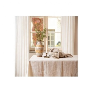 Mantel de algodón orgánico bordado 100% verde mar blanco con borlas lavable a máquina para decoración de fiesta cocina comedor - Product Image 2